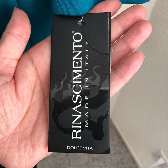 NWT Italian Rinascimento Dolce Vita Dress Petrol Blue w/ Attached Scarf Large - Picture 9 of 11